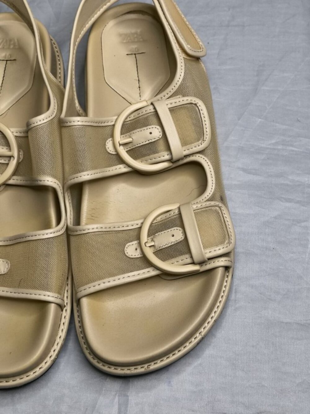 Zara Buckled Flat Mesh Sandals Sling Back Strap Women's Size 40 9.5 - Picture 3 of 12